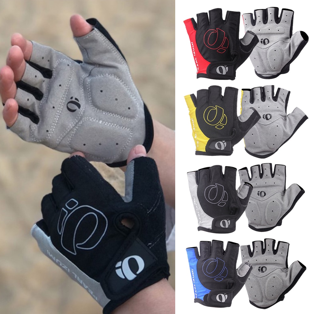 Guantes de ciclismo de medio dedo, microfibra transpirable, absorción de golpes