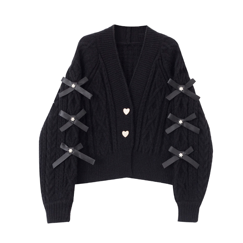 Cárdigan de punto con lazo y cuello V para mujer, para otoño