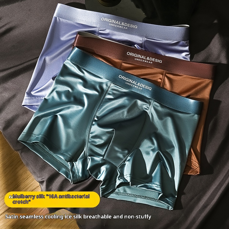Bóxers de seda helada para hombre, transpirables, de satén de lujo ligero