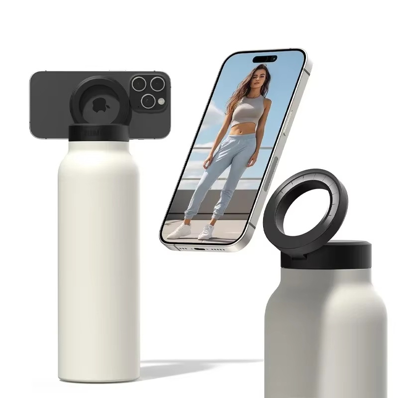 Termo de acero inoxidable 304 con pajita y soporte magnético para teléfono