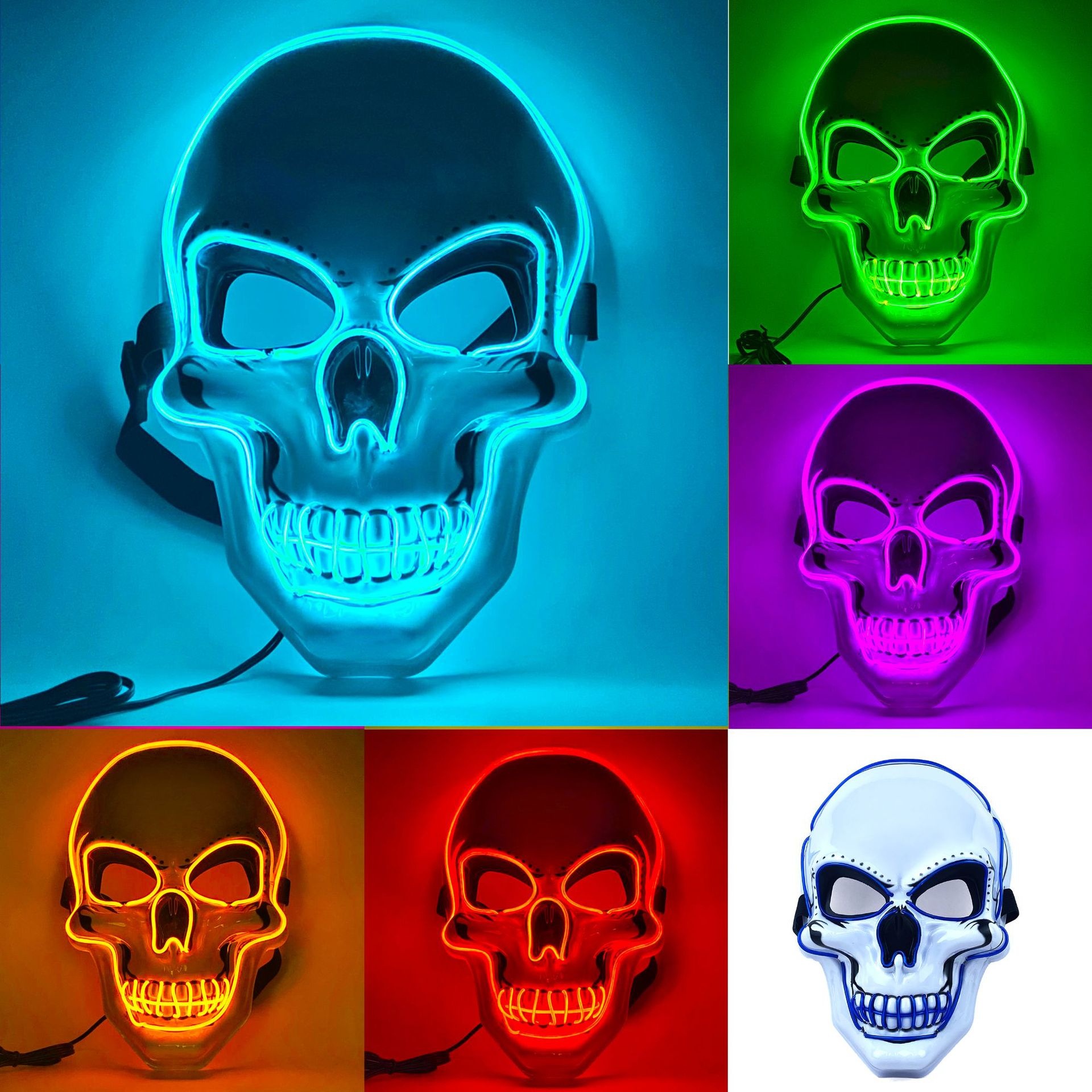 Máscara LED luminosa de calavera blanca