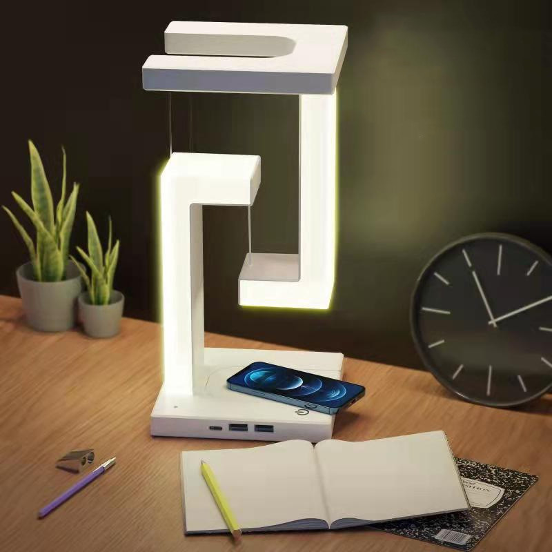 Lámpara de mesa flotante con carga inalámbrica para smartphone, para hogar y dormitorio