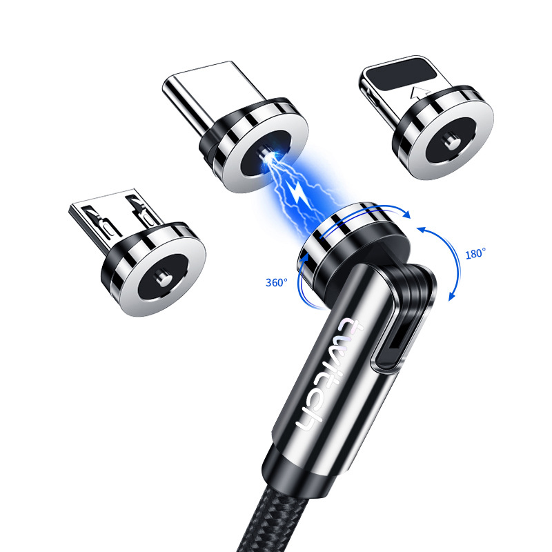 Cable de datos magnético Twitch 540° giratorio 3 en 1 para Android y Tipo-C