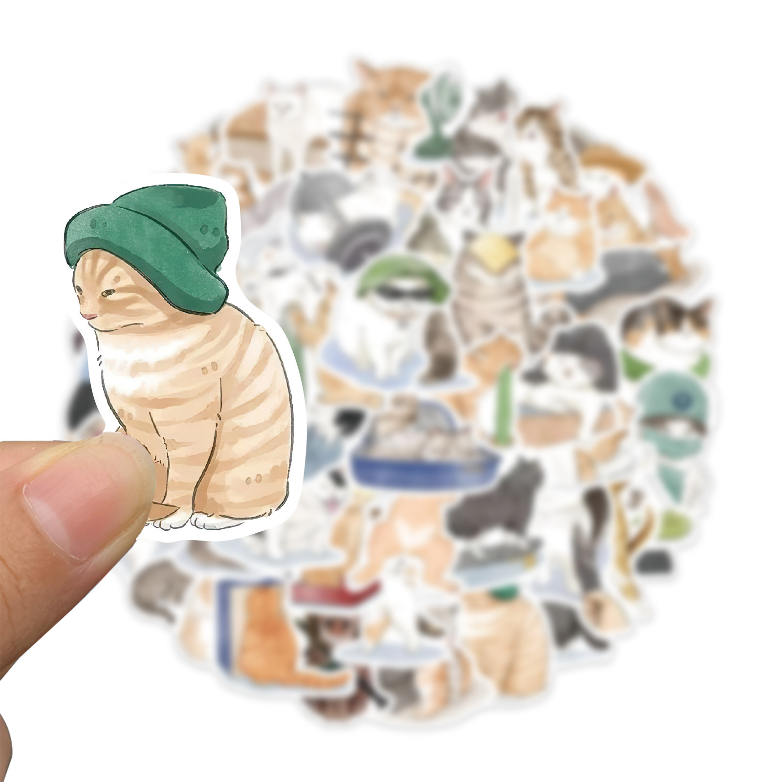 53 calcomanías de gatos de dibujos animados, acuarela, para computadora y celular
