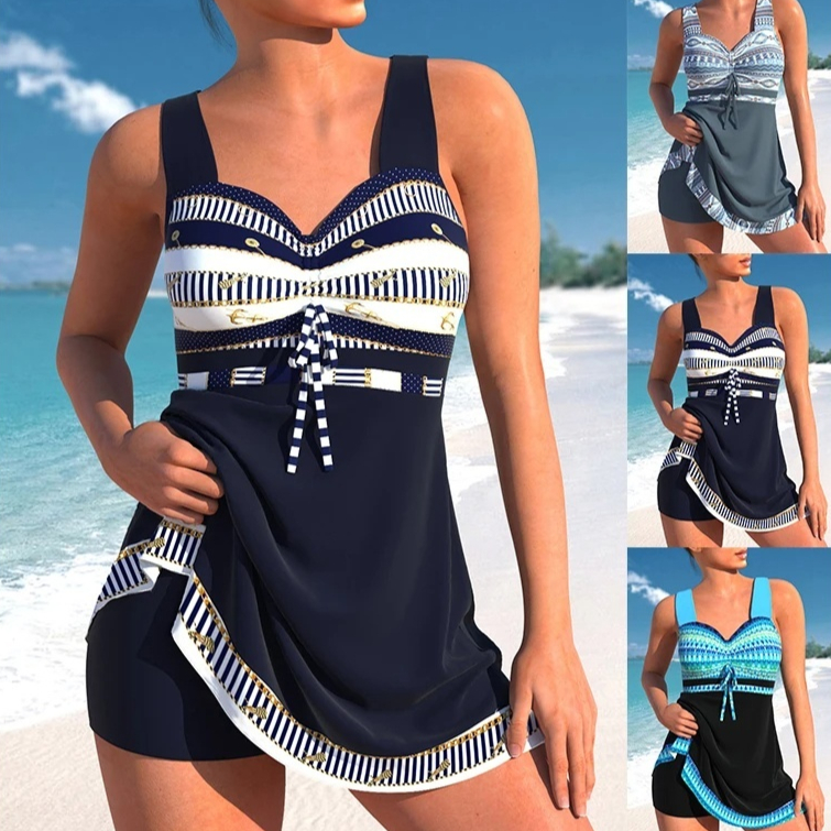 Traje de baño bikini de tallas grandes con falda dividida y secado rápido