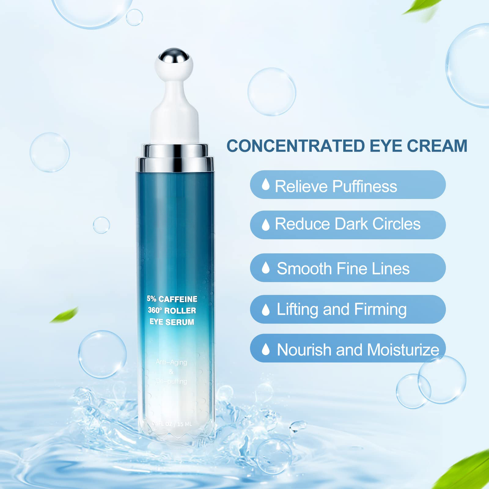 Crema para ojos con cafeína que atenúa arrugas, bolsas y ojeras