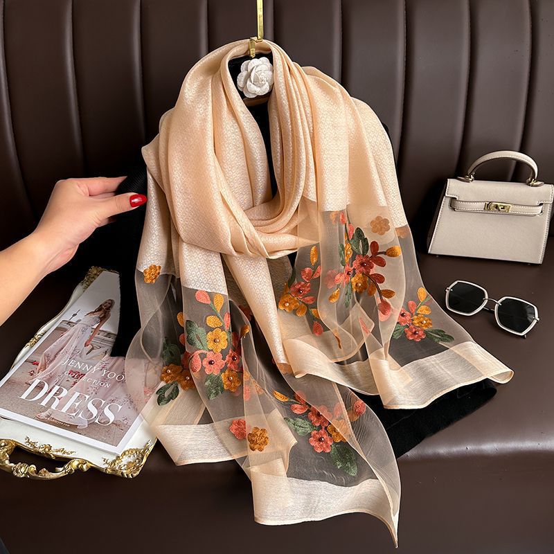 Bufanda elegante bordada para verano, protección solar
