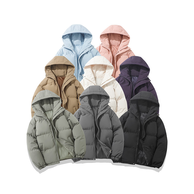 Chaqueta acolchada con capucha, color sólido y cremallera