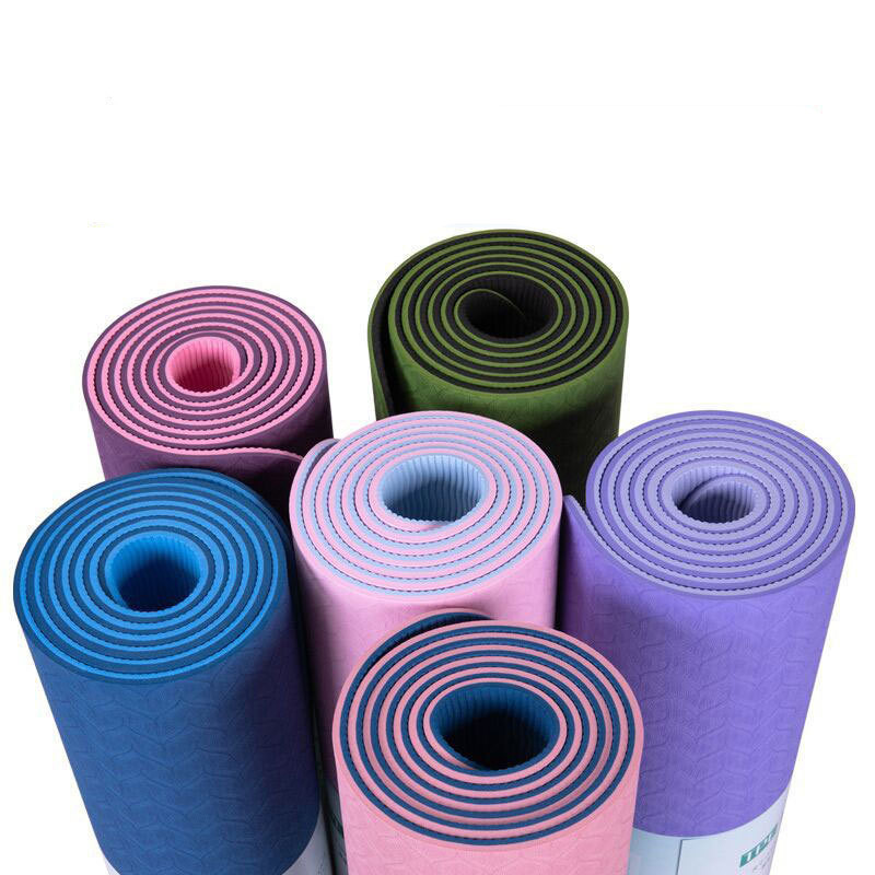 Colchoneta de yoga bicolor de 6mm con línea de postura para fitness