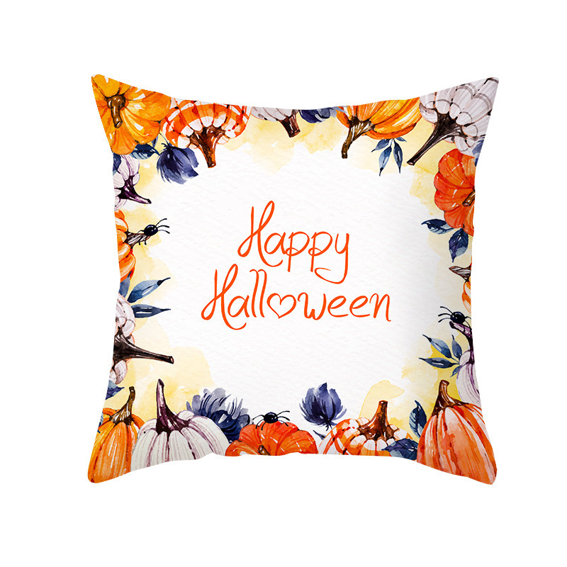Funda de cojín de terciopelo para Halloween con diseño de calabaza y letras