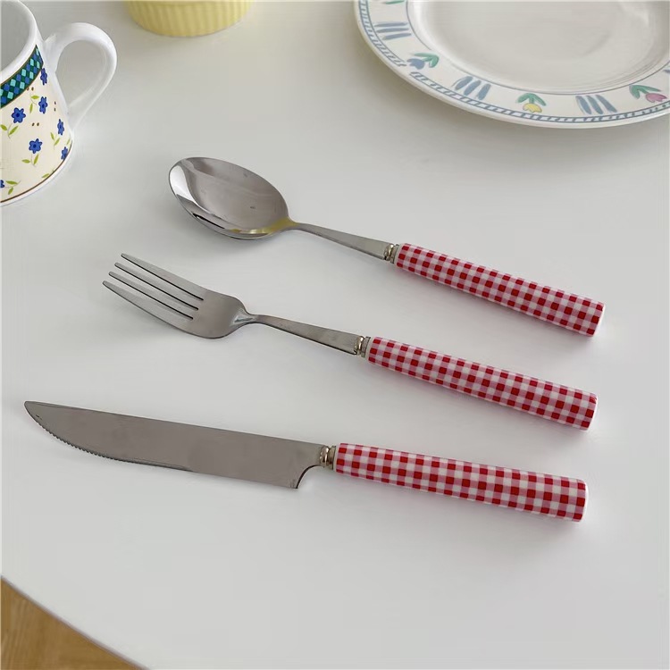Cuchara-tenedor (spork) de postre con mango de acero inoxidable