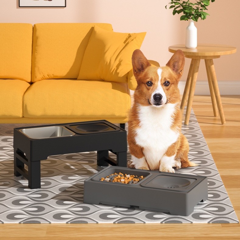Comederos dobles elevados para perros con soporte de acero inoxidable ajustable
