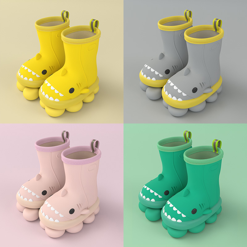 Botas de lluvia de goma impermeables para niños con diseño de tiburón