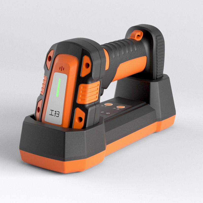 Escáner Bluetooth industrial de códigos de barras y QR con soporte