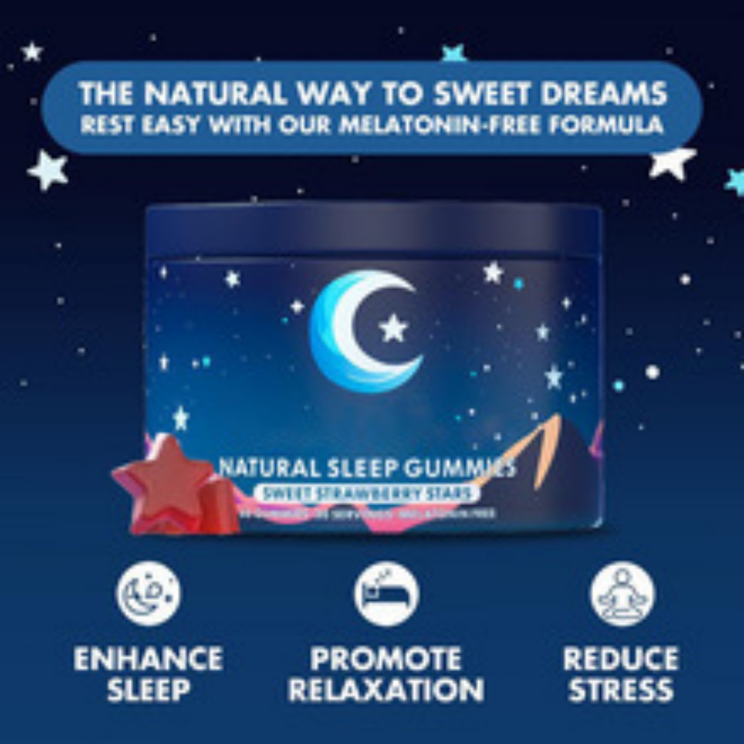 Gomitas naturales para dormir sin melatonina, sabor fresa, 60 gomitas