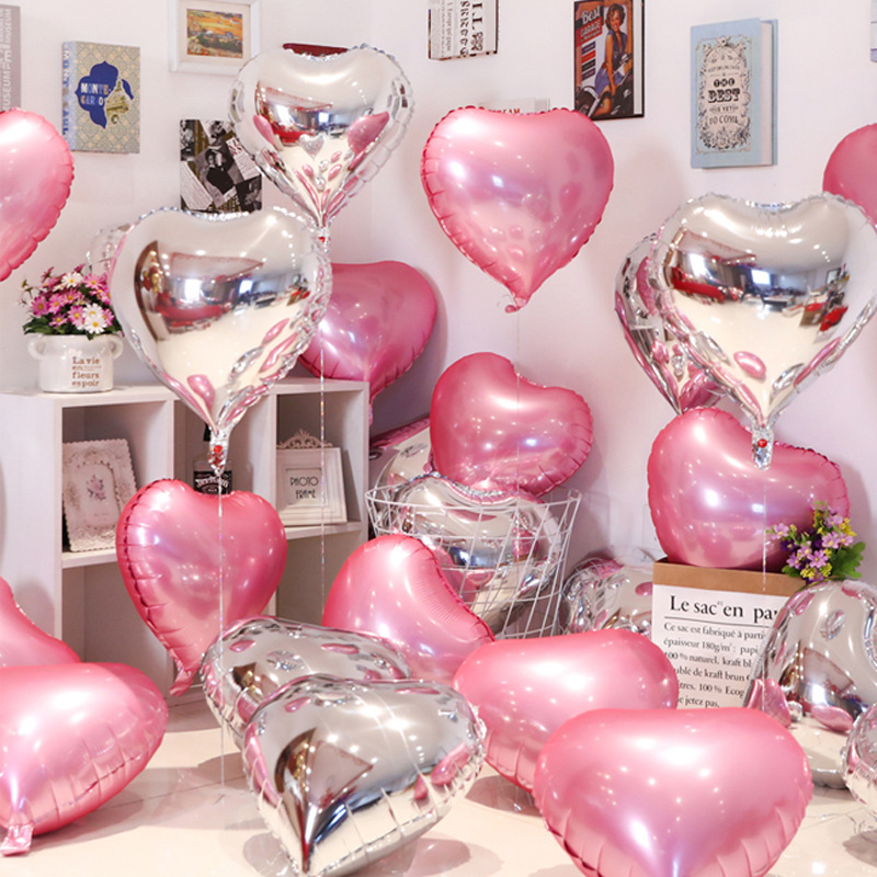 Globo de aluminio brillante en forma de corazón para decoración de fiestas